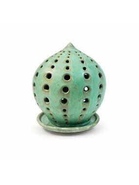 Fairy Lamp Piereced Pottery Candle Holder Turquoise Teal Handmade Studio Potter